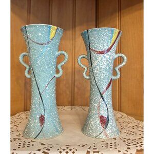 Set of 2 Vintage Bitossi Londi Fontanini Gambone Italian Pottery Handled Vases